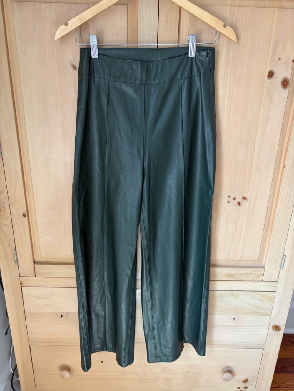 Another Love Dark Green Faux Leather Wide-Leg Pants